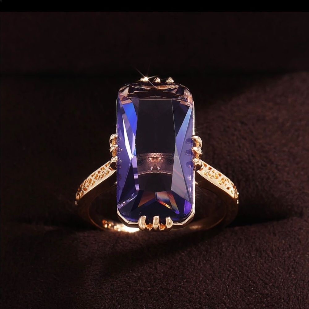 New large Square Purple Stone Ring Available sizes 6, 7, 8, - Picture 3 of 8